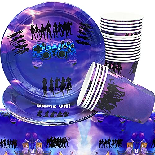 Kids Game Party Pack Vajilla de Cumpleaños, 41 pcs Videojuegos Party Supplies Decoraciones, Diseño de Vajilla para Fiestas Incluye Platos, Tazas, Mantel para Fiestas de Videojuegos (20 Invitados)