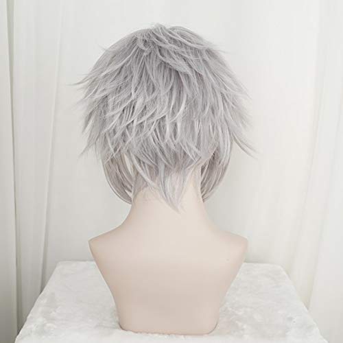 Kingdom Hearts III Riku Iron- Grey Short Mens Wig Heat Resistant Synthetic Hair Cosplay Costume Wigs + Free Wig Cap