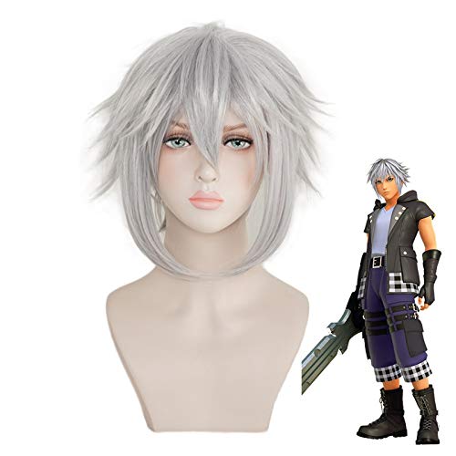 Kingdom Hearts III Riku Iron- Grey Short Mens Wig Heat Resistant Synthetic Hair Cosplay Costume Wigs + Free Wig Cap