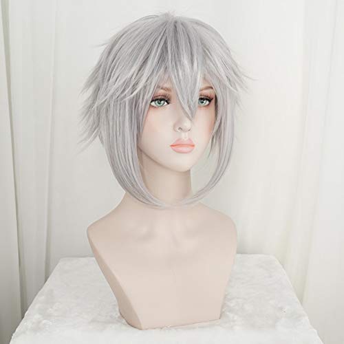 Kingdom Hearts III Riku Iron- Grey Short Wig Cosplay Costume Men Women Heat Resistant Synthetic Hair Wigs+ Wig Cap
