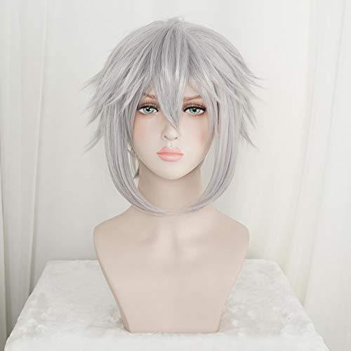 Kingdom Hearts III Riku Iron- Grey Short Wig Cosplay Costume Men Women Heat Resistant Synthetic Hair Wigs+ Wig Cap