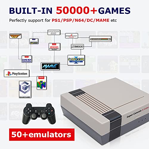 KINMRIS Super Console X Cube Consola de juegos clásica retro con dos joystick inalámbrico incorporado 50000 videojuegos para PSP/PS1/NES/N64/NDS (256G)