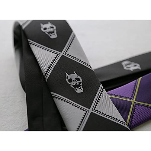 Kira Yoshikage Tie Negro/Púrpura Jojos Bizarre Adventure Manga Merch Killer Queen Skull Tie Cosplay Accesorios Regalo De Ventilador