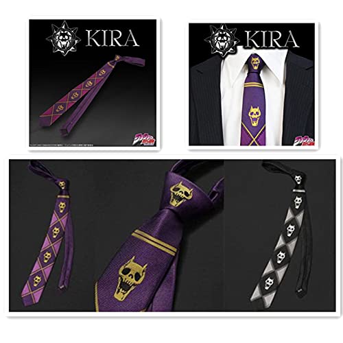 Kira Yoshikage Tie Negro/Púrpura Jojos Bizarre Adventure Manga Merch Killer Queen Skull Tie Cosplay Accesorios Regalo De Ventilador