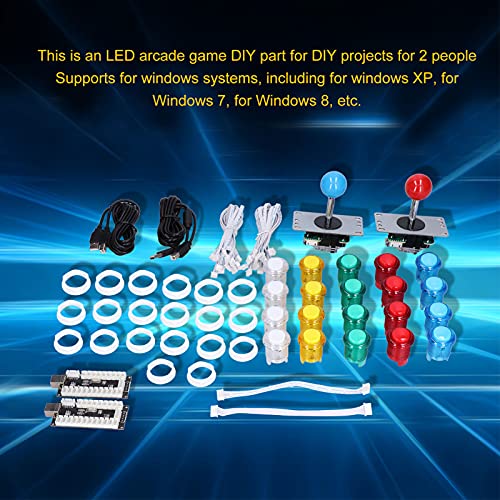 Kit De Bricolaje LED Arcade para 2 Jugadores para Juegos De PC USB DIY Que Incluye 2 Joysticks, 20 Botones LED Arcade, 20 Anillos De Fijación De Botones, 2 Placas Codificadoras, 2 Tapas De Joystick