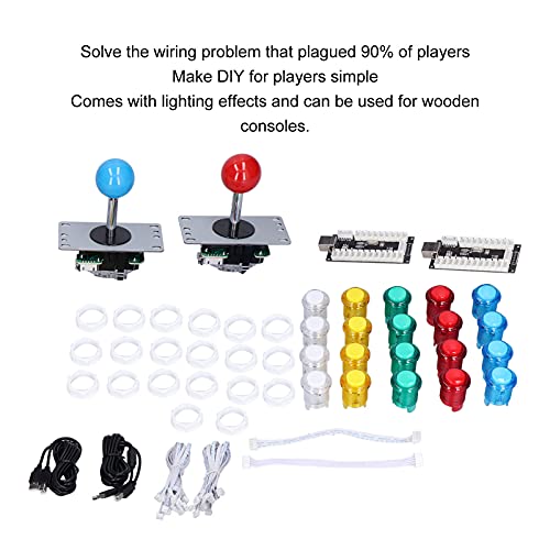 Kit De Bricolaje LED Arcade para 2 Jugadores para Juegos De PC USB DIY Que Incluye 2 Joysticks, 20 Botones LED Arcade, 20 Anillos De Fijación De Botones, 2 Placas Codificadoras, 2 Tapas De Joystick