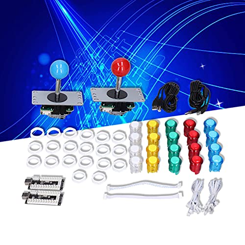 Kit De Bricolaje LED Arcade para 2 Jugadores para Juegos De PC USB DIY Que Incluye 2 Joysticks, 20 Botones LED Arcade, 20 Anillos De Fijación De Botones, 2 Placas Codificadoras, 2 Tapas De Joystick