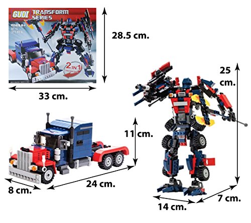 Kit de construcción de transformers. 377 piezas para armar el robot o el camión.