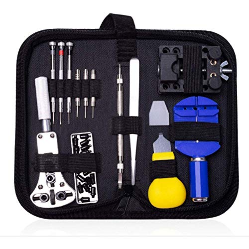 Kit de reparación de reloj profesional de 30 piezas - Juego de herramientas de enlace de correa de reloj con abridor de caja profesional con bolsa de transporte - Juego de herramientas de relojero J