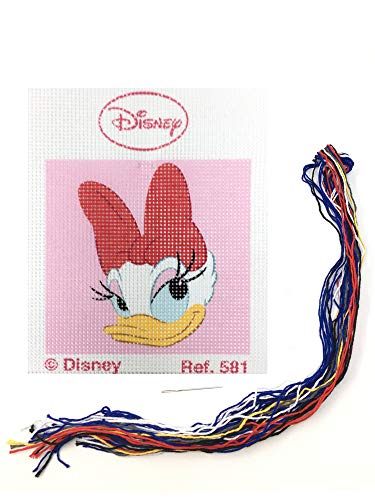 Kit medio punto con dibujos de Disney - Daisy Duck. Punto de cruz manualidad DIY para niños, incluye cañamazo e hilos de colores según estampado. Lienzo de 18 x 15 cm.