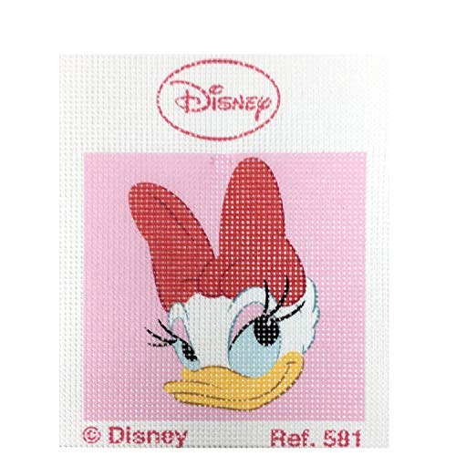 Kit medio punto con dibujos de Disney - Daisy Duck. Punto de cruz manualidad DIY para niños, incluye cañamazo e hilos de colores según estampado. Lienzo de 18 x 15 cm.