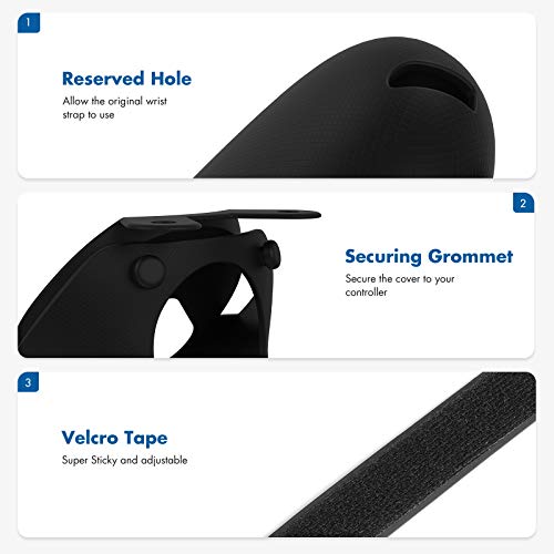 KIWI design [Versión Pro] Controlador Grips Cover Accesorios para Oculus Quest 2 con Correa de Mano Ajustable (Negro, 1 par)