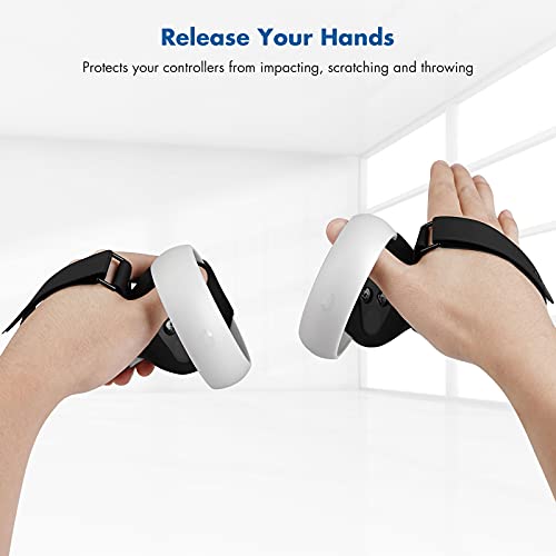 KIWI design [Versión Pro] Controlador Grips Cover Accesorios para Oculus Quest 2 con Correa de Mano Ajustable (Negro, 1 par)