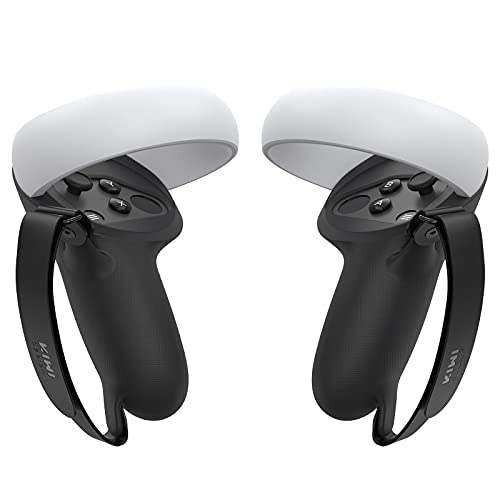 KIWI design [Versión Pro] Controlador Grips Cover Accesorios para Oculus Quest 2 con Correa de Mano Ajustable (Negro, 1 par)