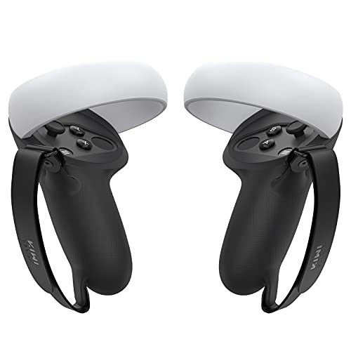KIWI design [Versión Pro] Controlador Grips Cover Accesorios para Oculus Quest 2 con Correa de Mano Ajustable (Negro, 1 par)