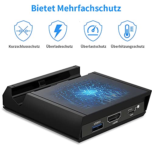 KKUYI Estación de carga para Nintendo Switch con conector 4K HDMI, USB 3.0/2.0, entrada de corriente tipo C y AUX 3,5 mm