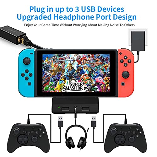 KKUYI Estación de carga para Nintendo Switch con conector 4K HDMI, USB 3.0/2.0, entrada de corriente tipo C y AUX 3,5 mm