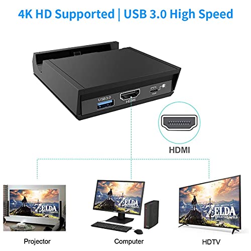 KKUYI Estación de carga para Nintendo Switch con conector 4K HDMI, USB 3.0/2.0, entrada de corriente tipo C y AUX 3,5 mm