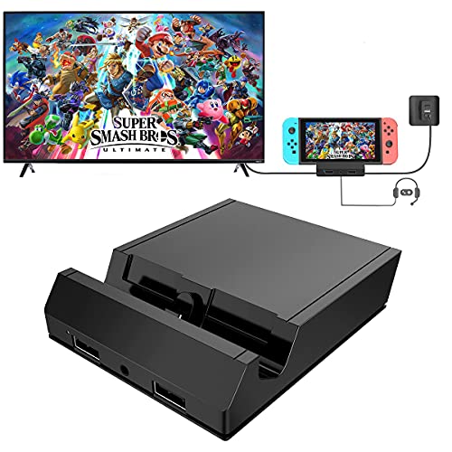 KKUYI Estación de carga para Nintendo Switch con conector 4K HDMI, USB 3.0/2.0, entrada de corriente tipo C y AUX 3,5 mm