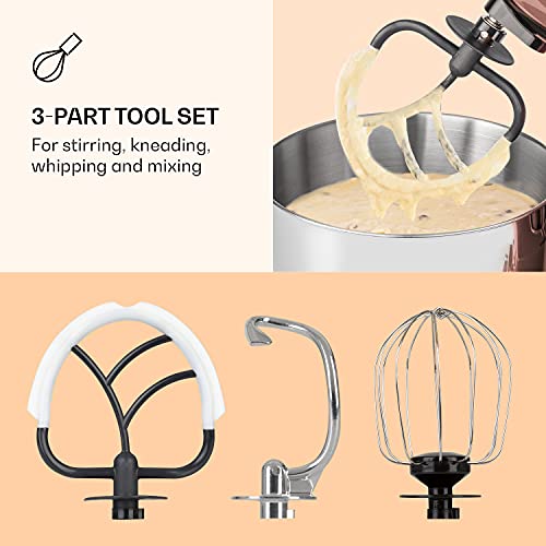 Klarstein Bella Pico 2G - Batidora amasadora, Amasadora de 1300 W, Amasadora reposteria con 6 niveles efecto pulso, Sistema de rotación planetaria, Cuenco de 5 L de capacidad, 3 piezas, Rosa