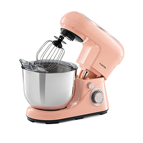 Klarstein Bella Pico 2G - Batidora amasadora, Amasadora de 1300 W, Amasadora reposteria con 6 niveles efecto pulso, Sistema de rotación planetaria, Cuenco de 5 L de capacidad, 3 piezas, Rosa