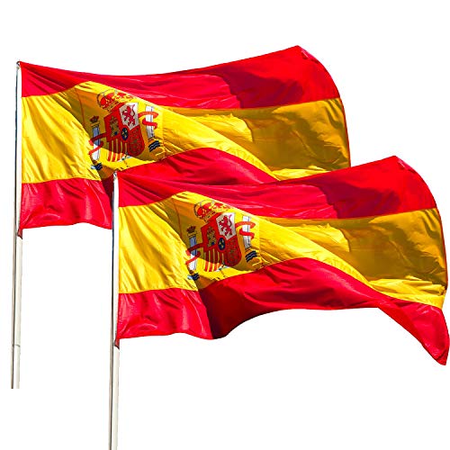 KliKil Bandera España Grande - Pack de 2 Banderas de España en poliéster náutico Super Resistente al Viento y la Lluvia 150x90 cm versión Premium 2021 para Balcon, Exterior y Jardin, Spanish Flag -