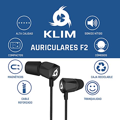 KLIM F2 - Auriculares con Cable y micrófono + Calidad de Audio excelente + Diseño Duradero con 5 años de garantía + Cómodas Almohadillas de Espuma + Cascos con Clavija de 3,5 mm + Novedad 2022