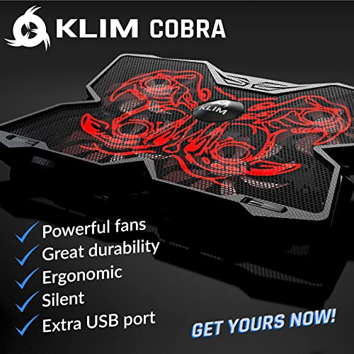 KLIM Wind Refrigeración para Ordenador Portátil – La más poderosa – Acción de Enfriamiento Rápido – Base Refrigerante Gaming de 4 Ventiladores con Soporte -Nueva Versión (Cobra)