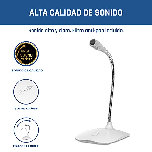 KLIM™ Talk - Micrófono USB para PC y Mac + Amplia compatibilidad y fácil de Usar + con botón de Silencio + Micrófono de grabación Profesional de Alta definición - Nueva VERSIÓN 2020 - Blanco