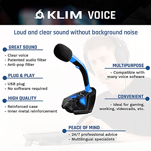 KLIM™ Voice Micrófono USB con Base para Ordenador - Micro de Escritorio, Micrófono para Jugadores - Azul y Negro -Nueva Versión 2021