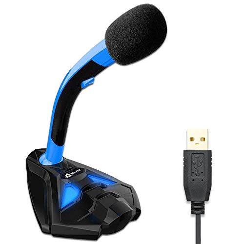 KLIM™ Voice Micrófono USB con Base para Ordenador - Micro de Escritorio, Micrófono para Jugadores - Azul y Negro -Nueva Versión 2021