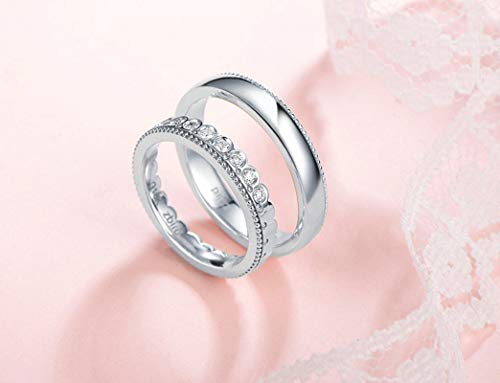 KnSam Anillo Oro Blanco de 18K, Corona de Princesa Príncipe Anillo de Propuesta con Diamante Blanco 0.104ct, Mujer Talla 17 y Hombre Talla 30 (Precio por 2 Anillos)