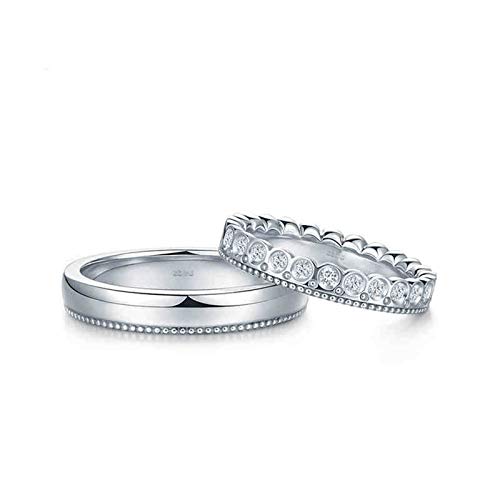 KnSam Anillo Oro Blanco de 18K, Corona de Princesa Príncipe Anillo de Propuesta con Diamante Blanco 0.104ct, Mujer Talla 17 y Hombre Talla 30 (Precio por 2 Anillos)