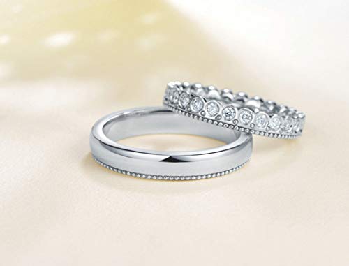 KnSam Anillo Oro Blanco de 18K, Corona de Princesa Príncipe Anillo de Propuesta con Diamante Blanco 0.104ct, Mujer Talla 17 y Hombre Talla 30 (Precio por 2 Anillos)