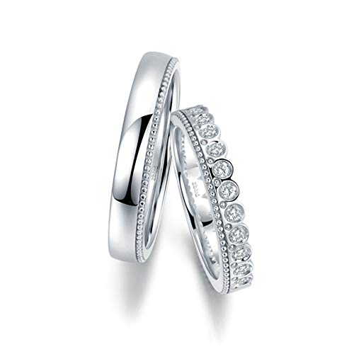 KnSam Anillo Oro Blanco de 18K, Corona de Princesa Príncipe Anillo de Propuesta con Diamante Blanco 0.104ct, Mujer Talla 17 y Hombre Talla 30 (Precio por 2 Anillos)