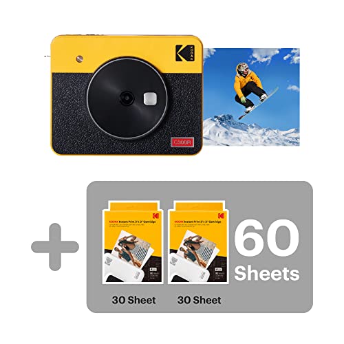 Kodak C300R Mini Shot 3, Camara Fotos Instantaneas con Impresora + 68 Fotos, Formato Cuadrado 76X76 Mm, Conexión Inalámbrica Bluetooth, Compatible con iOS y Android - Amarillo