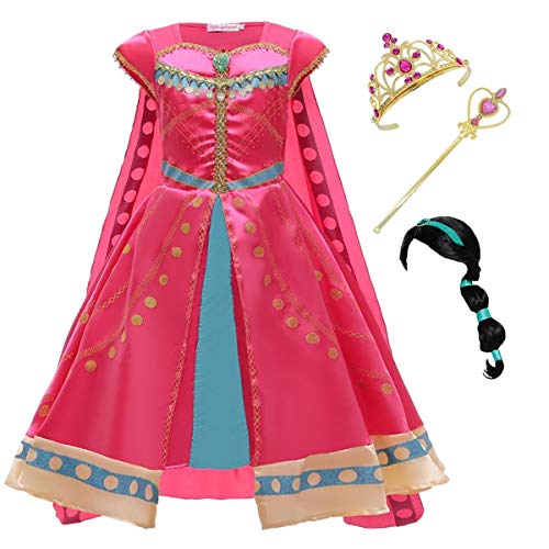 Kosplay Niña Aladdin Princesa Jasmine Disfraz Rosa roja Traje Cosplay Actuación Carnaval Navidad Regalo Cumpleaños Vestido de Princesa 3-10Años 100-150cm