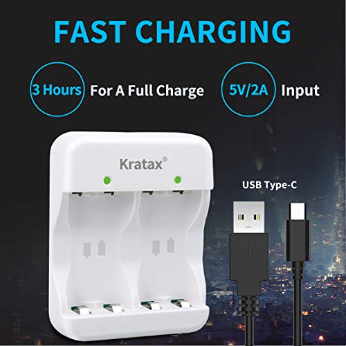 Kratax Paquete de Batería Xbox One 2pcx2500mAh con Cargador Rápido 3H para Xbox One / Xbox One S / Xbox One X / Xbox One Elite Controlador Inalámbrico - [Cargador Blanco o Negro Envío Aleatorio]