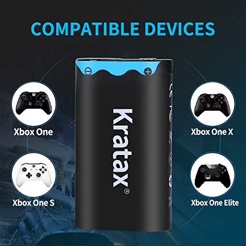 Kratax Paquete de Batería Xbox One 2pcx2500mAh con Cargador Rápido 3H para Xbox One / Xbox One S / Xbox One X / Xbox One Elite Controlador Inalámbrico - [Cargador Blanco o Negro Envío Aleatorio]