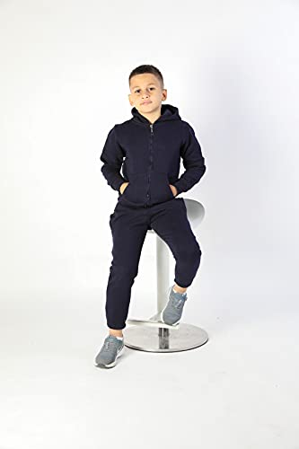 Kratos Attire Conjunto de chándal para niños y niñas, juego de deportes, con capucha y pantalones para correr, azul marino, 12-13 años