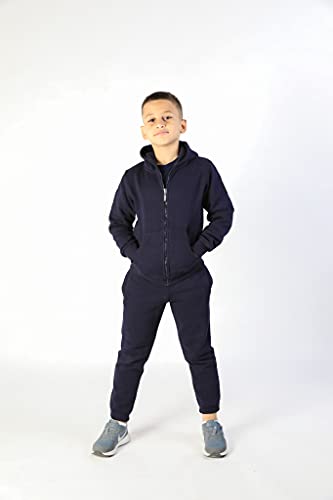 Kratos Attire Conjunto de chándal para niños y niñas, juego de deportes, con capucha y pantalones para correr, azul marino, 12-13 años