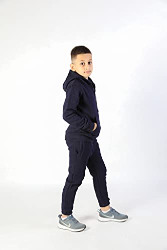 Kratos Attire Conjunto de chándal para niños y niñas, juego de deportes, con capucha y pantalones para correr, azul marino, 12-13 años