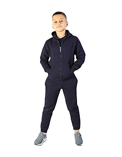 Kratos Attire Conjunto de chándal para niños y niñas, juego de deportes, con capucha y pantalones para correr, azul marino, 12-13 años