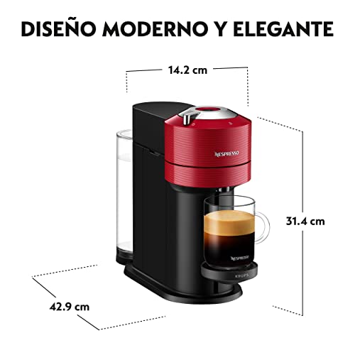 Krups Nespresso VERTUO Next XN9105 - Cafetera de cápsulas,máquina de café expreso de Krups,café diferentes tamaños,5 tamaños tazas,tecnología Centrifusion,calentamiento 30 segundos,Wifi,Bluetooth,Roja