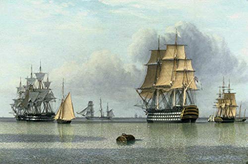 Kunst für Alle Cuadro en Lienzo: John Ward of Hull H M S Britannia and Other Shipping in Calm Waters - Impresión artística, Lienzo en Bastidor, 85x55 cm