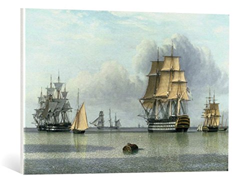 Kunst für Alle Cuadro en Lienzo: John Ward of Hull H M S Britannia and Other Shipping in Calm Waters - Impresión artística, Lienzo en Bastidor, 85x55 cm