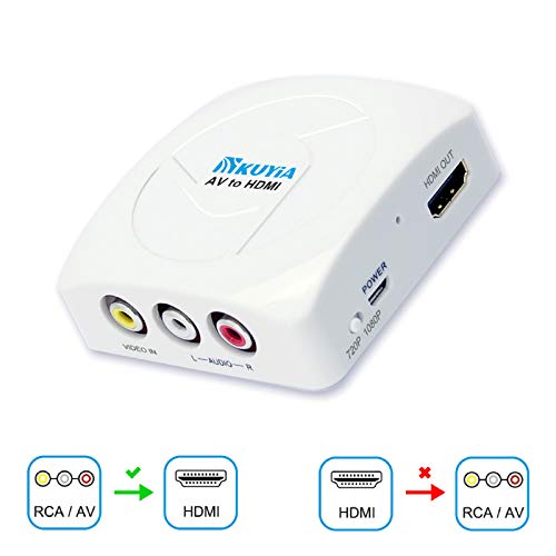 KUYIA AV to HDMI RCA Composite CVBS 1080P Mini 3RCA to HDMI Converter Support PAL/NTSC for PC TV STB Xbox Wii PS4 PS3 VHS VCR DVD Camera Nintendo N64 (White)