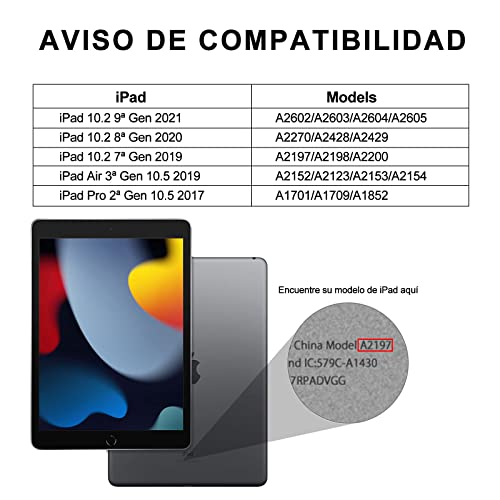 KVAGO Teclado Inalámbrico para iPad 9ª Gen 2021/8ª Gen 2020/7ª Gen 2019 (10,2 Pulgadas), Funda con Español Teclado Bluetooth Desmontable para iPad 10.2/iPad Air 3 /iPad Pro 10.5, Negro