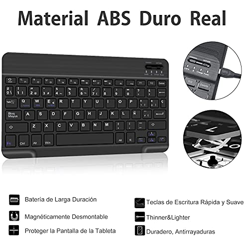 KVAGO Teclado Inalámbrico para iPad 9ª Gen 2021/8ª Gen 2020/7ª Gen 2019 (10,2 Pulgadas), Funda con Español Teclado Bluetooth Desmontable para iPad 10.2/iPad Air 3 /iPad Pro 10.5, Negro