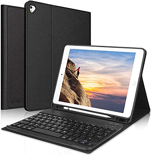 KVAGO Teclado Inalámbrico para iPad 9ª Gen 2021/8ª Gen 2020/7ª Gen 2019 (10,2 Pulgadas), Funda con Español Teclado Bluetooth Desmontable para iPad 10.2/iPad Air 3 /iPad Pro 10.5, Negro